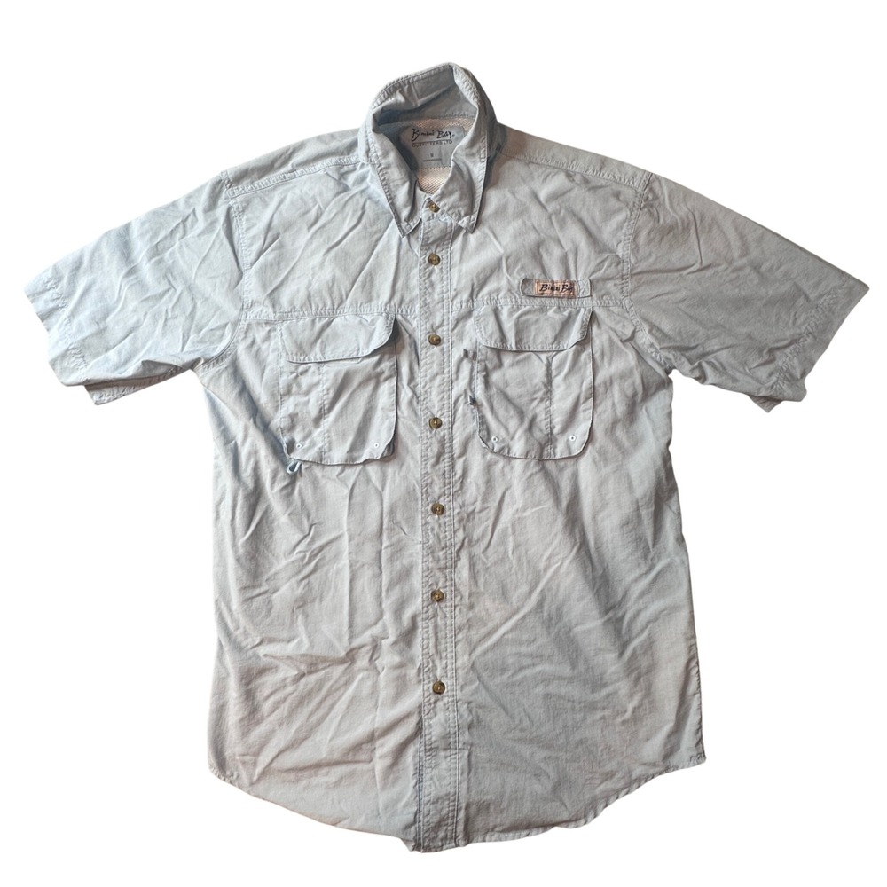 Bimini Bay Shirt Mens M Light Blue Fishing Short Sleeve Vented Nylon Button Down